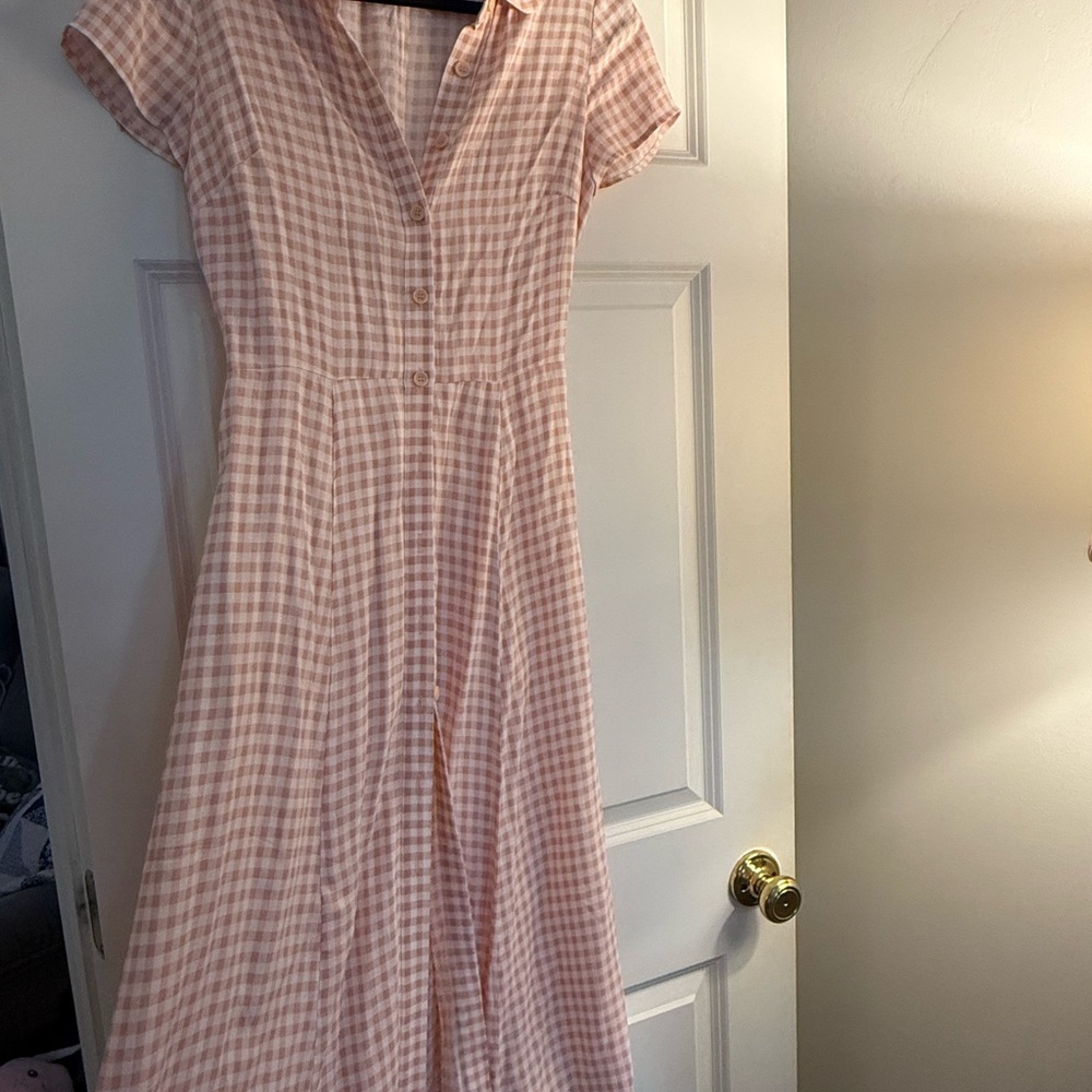 Reformation Pink Checkered Midi Dress